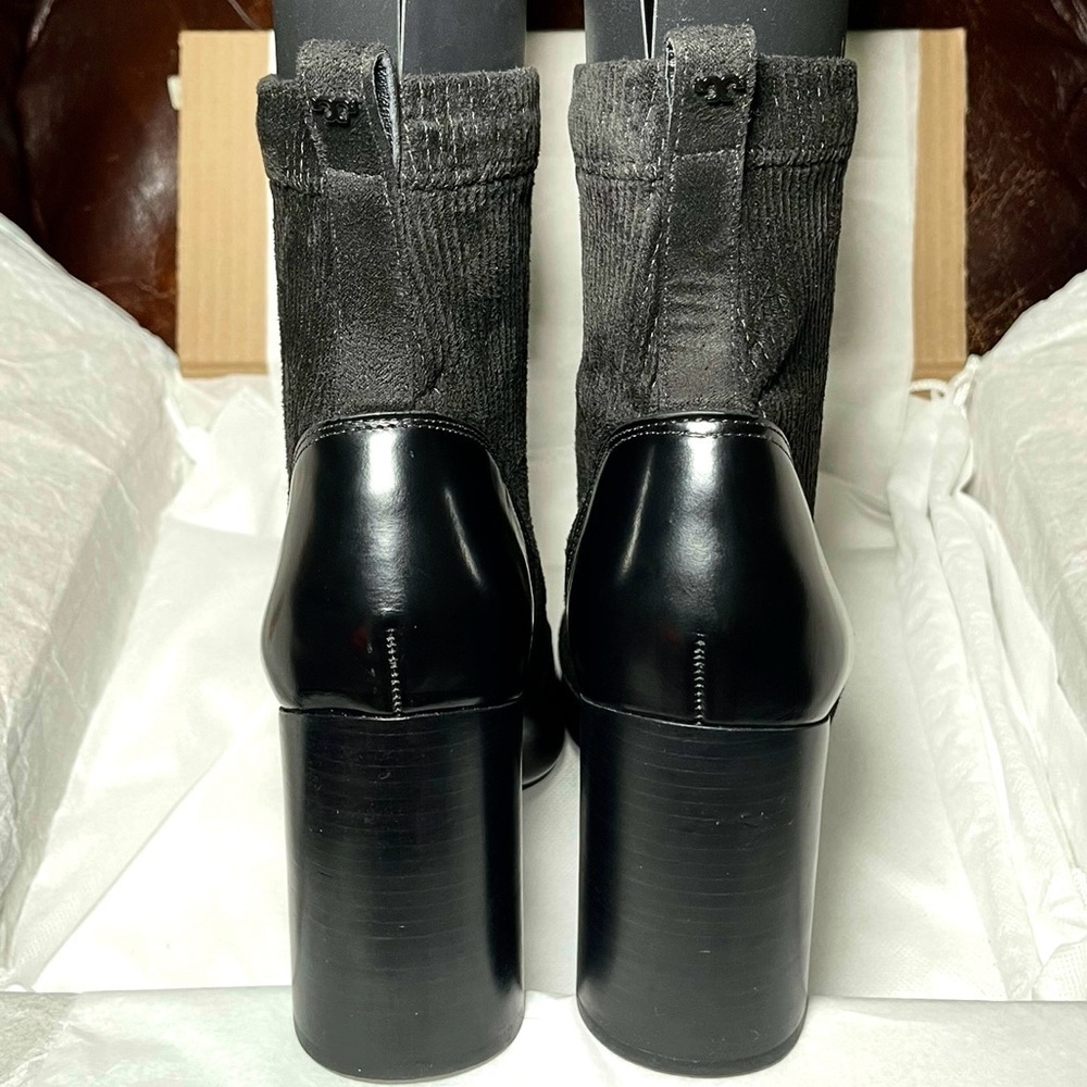 Tory Burch velvet sock booty block heels, NAPA leather black US 8.5 - Picture 8 of 10